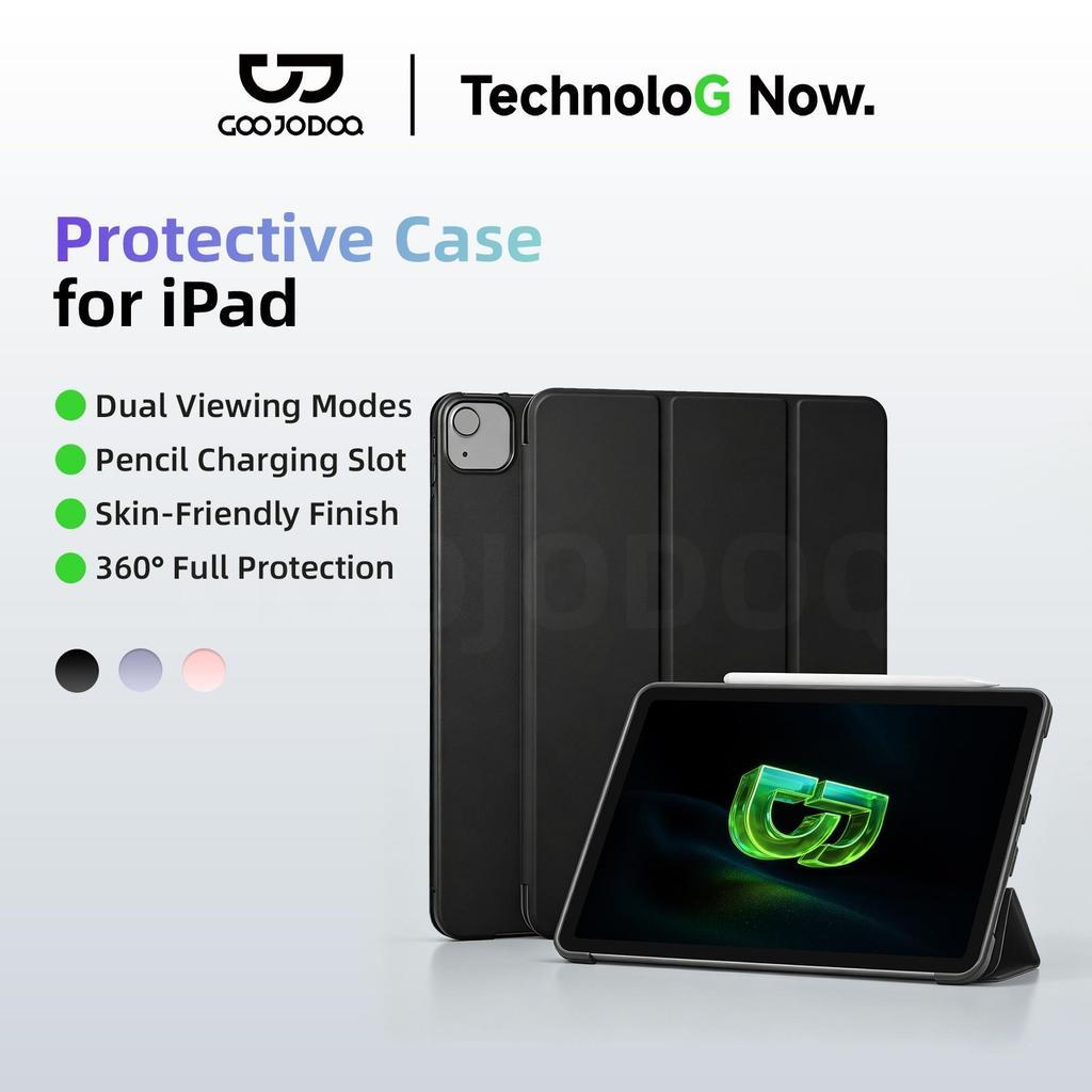 GOOJODOQ Ultra-Thin Tablet Protective Case TPU Flexible Anti Fall Three Fold Bracket Intelligent Sleep Wake-up