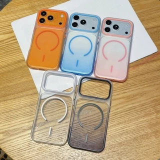 คริสตัลใสไล่โทนสีชาร์จแม่เหล็กสําหรับ iPhone 11 12 13 14 15 16 17 Pro Max 17Air โปร่งใสป้องกันสีเหลือง Matte Soft Border TPU กันกระแทก
