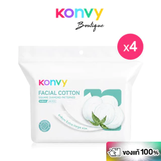 [แพ็ค 4 ชิ้น] Konvy Facial Cotton คอนวี่ สำลีแผ่นสำหรับเช็ดหน้า 240 แผ่น.