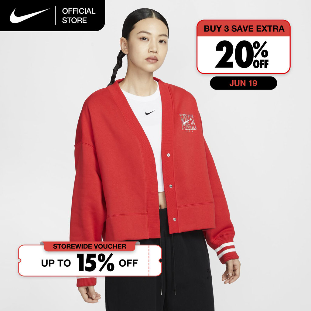 Nike Women's Sportswear Phoenix Fleece Over-Oversized Graphic Cardigan - University Red [HJ0947-657]