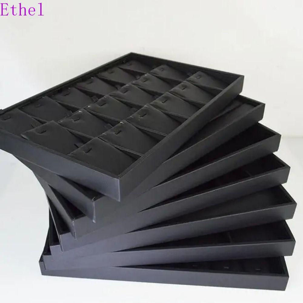 ETHEL ถาดแสดงเครื่องประดับ, Stackable Black PU หนังเครื่องประดับพาเลท,พรีเมี่ยมหลายช่องสวมใส่สร้อยข้อมือกันน้ําจัดเก็บโต๊ะ