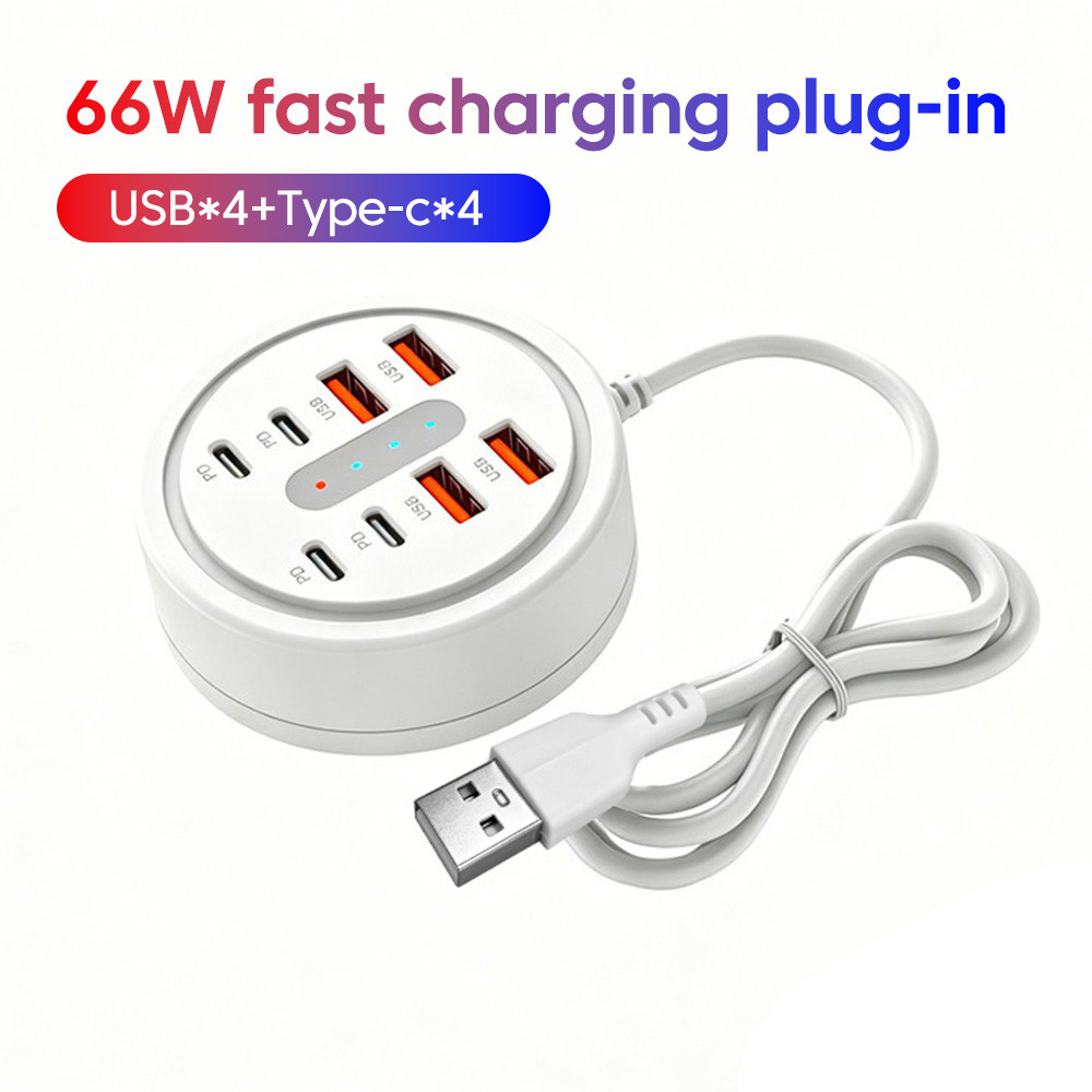 8 พอร์ตรอบแบบพกพาอเนกประสงค์ขยาย Dock Fast Charging Converter พร้อมอินเทอร์เฟซ USB-A และ Type-C สําหรับ Travel Home Office