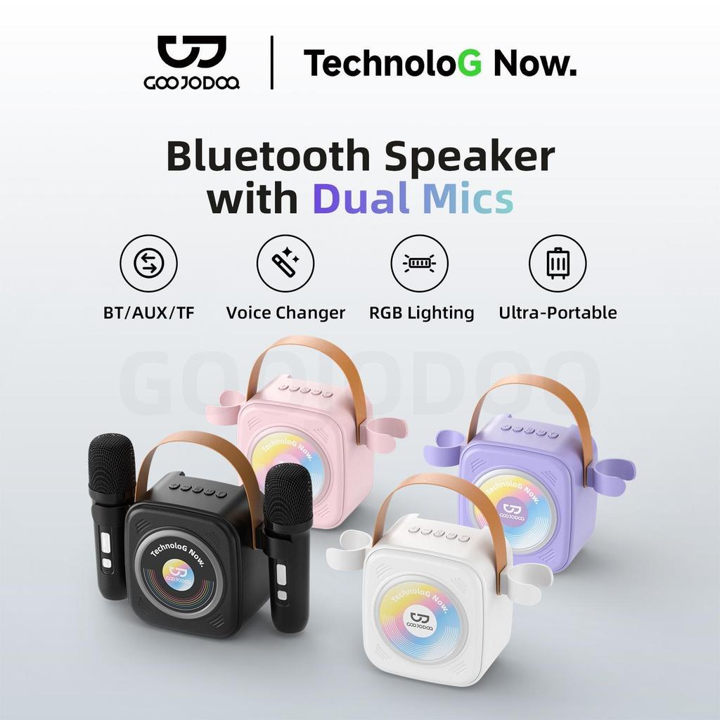 GOOJODOQ Bluetooth Speaker Dual Wireless Microphone 5 Fun Sound Effects RGB Rhythm Lighting Long-Lasting Battery Life