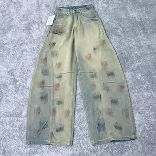 JINJEANS-3318 (XS-9XL) Barrel baggy Jeans กางเกงยีนส์ทรงหลวม กระบอกใหญ่ ขากว้าง สีมอสลาเต้ (Moss Latte)