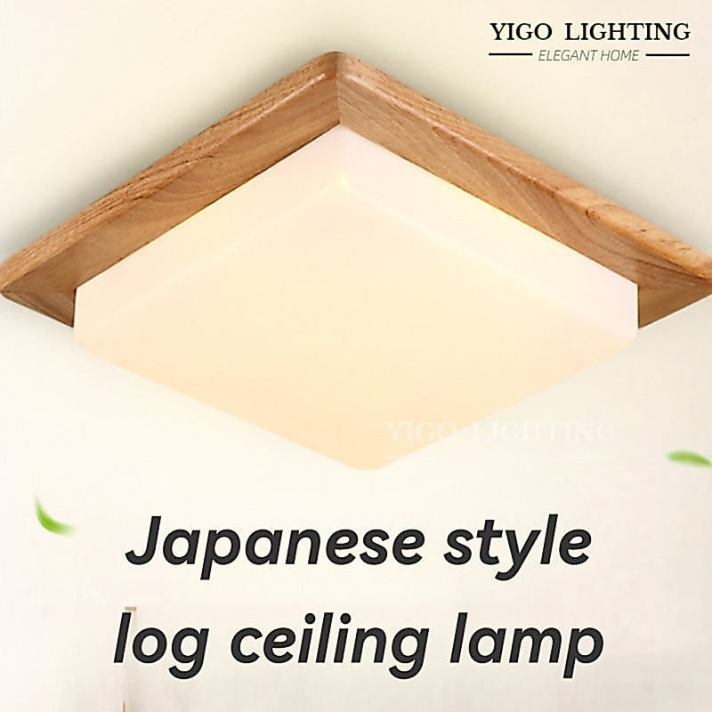 โคมไฟเพดาน LED สไตล์ญี่ปุ่น ไม้ยางพารา ไฟเพดาน ไฟแต่งห้อง โคมไฟไม้เนื้อแข็ง Ceiling Lights โคมไฟห้องนอน