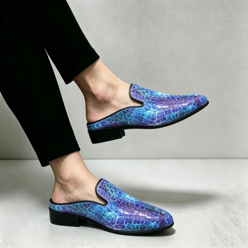 Men Casual Bright Leather Shoes Retro Leather Slipper Platform Doug Shoes รองเท้าโลฟเฟอร์