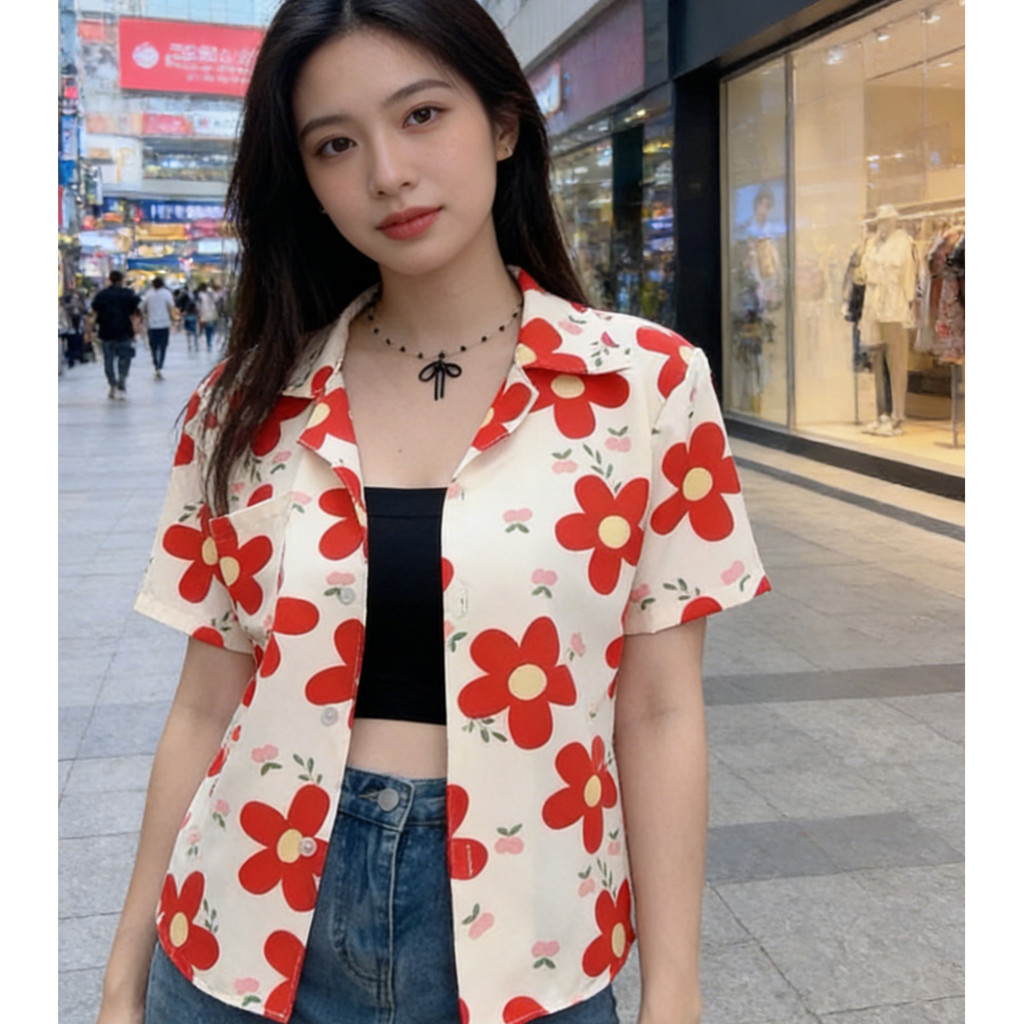 เสื้อเชิ้ตลายดอกฮาวาย สไตล์วินเทจ ทรงหลวม มีหลายสีให้เลือก