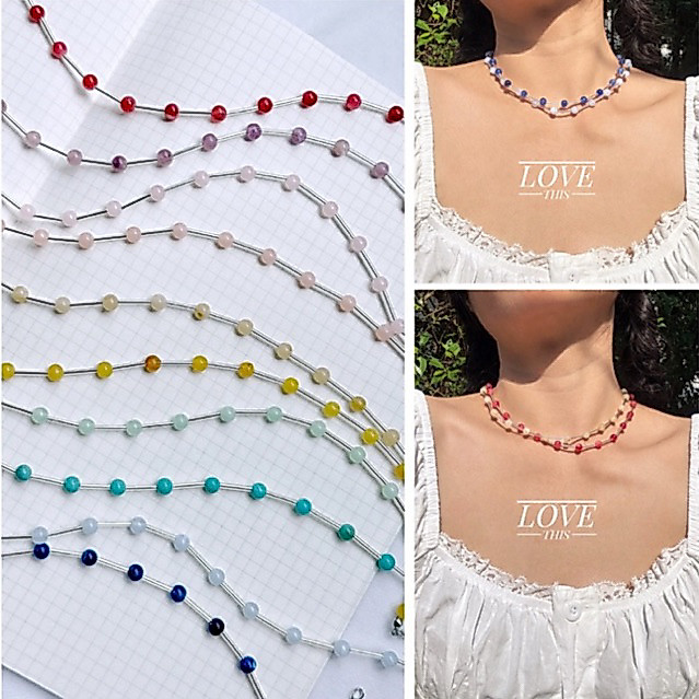 Candy Line Necklace สร้อยคอ handmadeลูกปัดอะคริลิค ขนาด 6 มม มี 10 สีให้เลือก