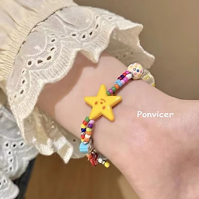 ฤดูร้อน แฟชั่น สร้อยข้อมือ ลูกปัดดาว หลากสี แฮนด์เมด สายยางยืด สายรัดข้อมือ