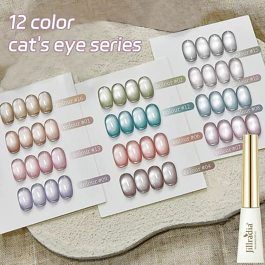 💥Jillradia 💥สีเจลลูกแก้วแคทอาย 12 เฉดดีสวยๆ ดึงสีง่าย ติดทนนาน ขนาด 10 ml.🌈พร้อมส่งในไทย 🌈