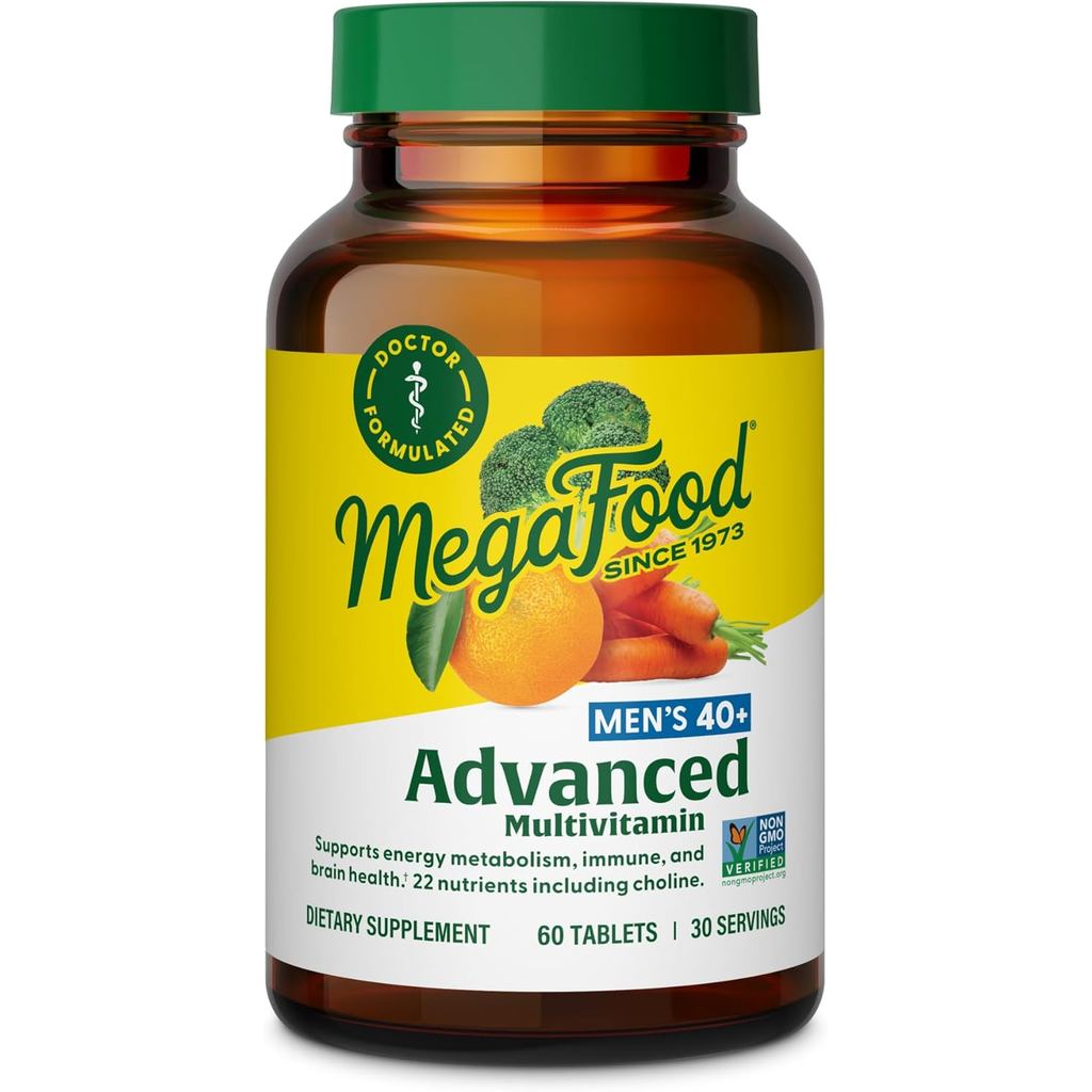MegaFood Men's 40+ Advanced Multivitamin for Men - Dr-Formulated - Choline, Vitamin B, Vitamin C, Vi