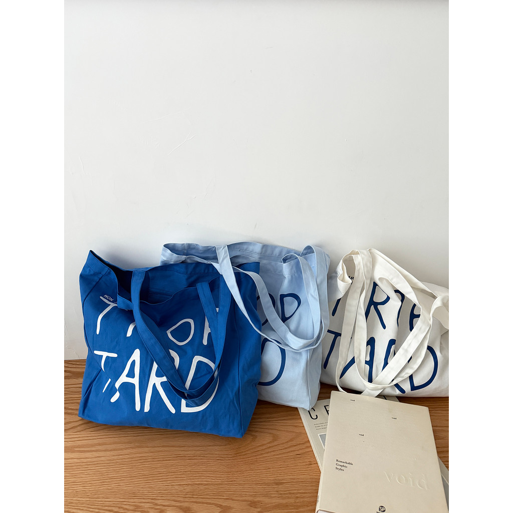 ️ Fat Old and Thin Bamboo 2025 Pure Cotton French Lazy Style Klein Blue Canvas Bag Simple Tote Bag S