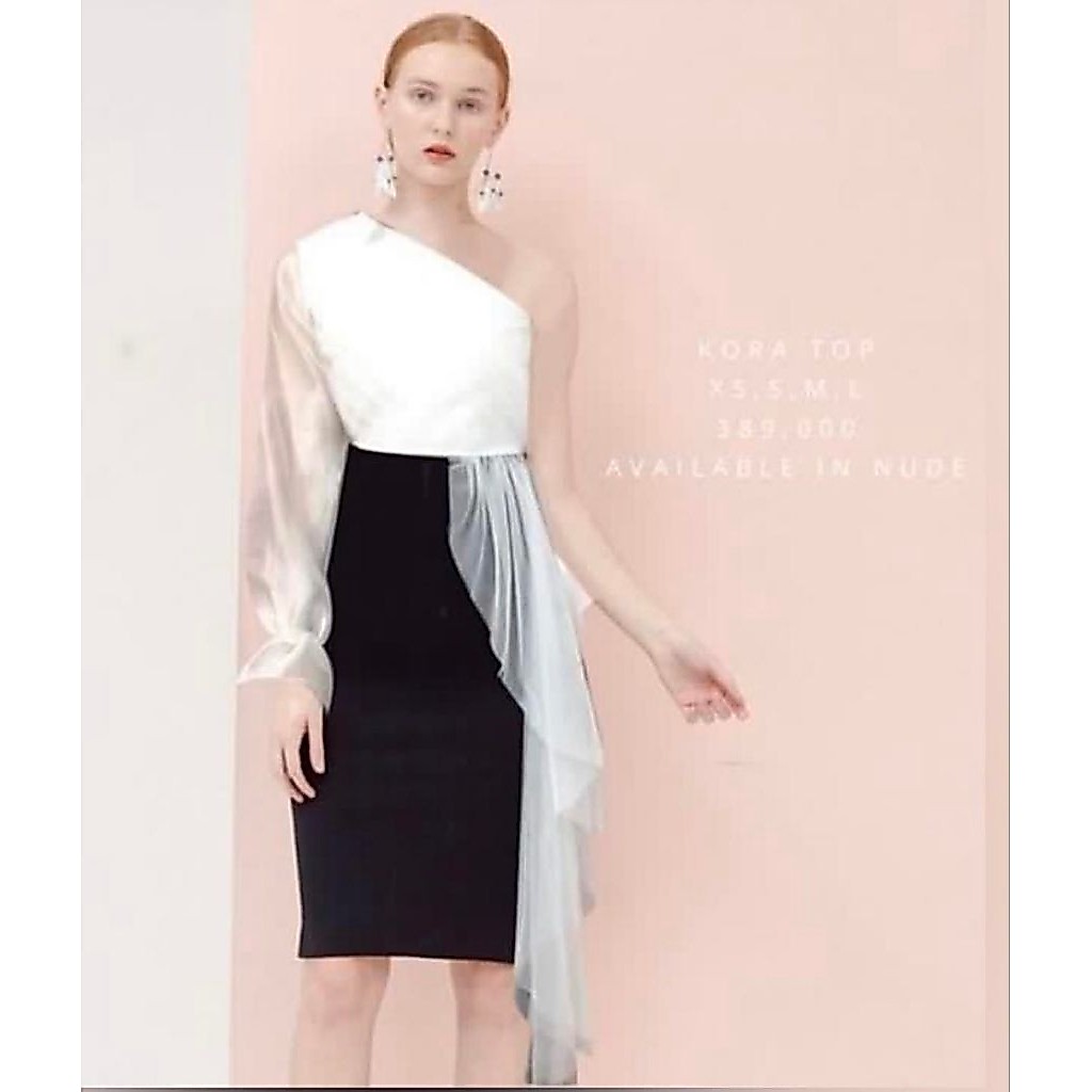 COMA LABEL KORA TOP WHITE / CROP TOP WHITE ONE SHOULDER / WHITE PARTY TOP