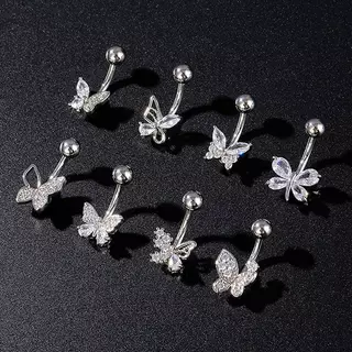 LegoP แฟชั่นผีเสื้อ Bow Belly ปุ่มแหวนสแตนเลสZircon Navelเจาะแหวนผู้หญิงสาวเซ็กซี่เครื่องประดับของขวัญ (TH)