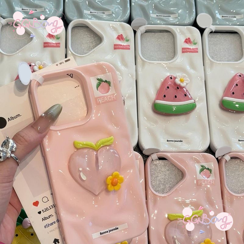 เหมาะสำหรับ IPhone 15 11 12 13 7 16 14 Pro Max XS XR X Max 7 15 8 Plus เคสนิ่มลายคลื่นน้ำลายโดพามีนผลไม้ดอกไม้สุดน่ารัก