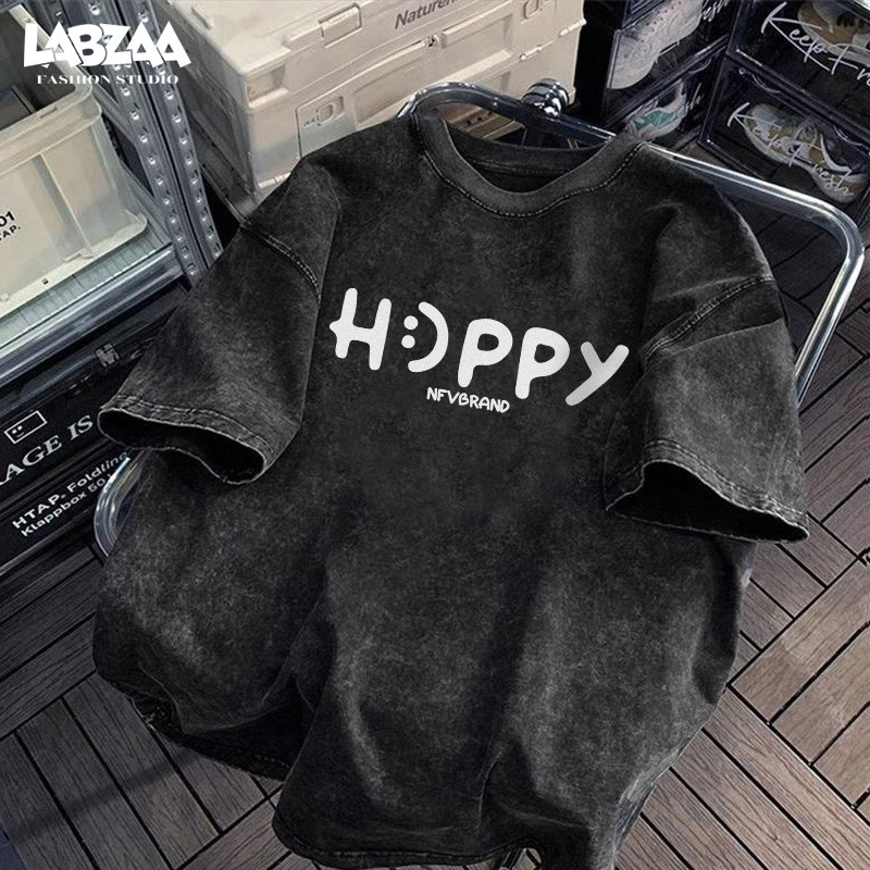 ใส่สบาย ไม่ต้องรีด เสื้อยืดคอกลมแขนสั้น สไตล์วินเทจล้างฟอก แนวสตรีทแฟชั่น ลายตัวอักษร โอเวอร์ไซซ์ YG1447