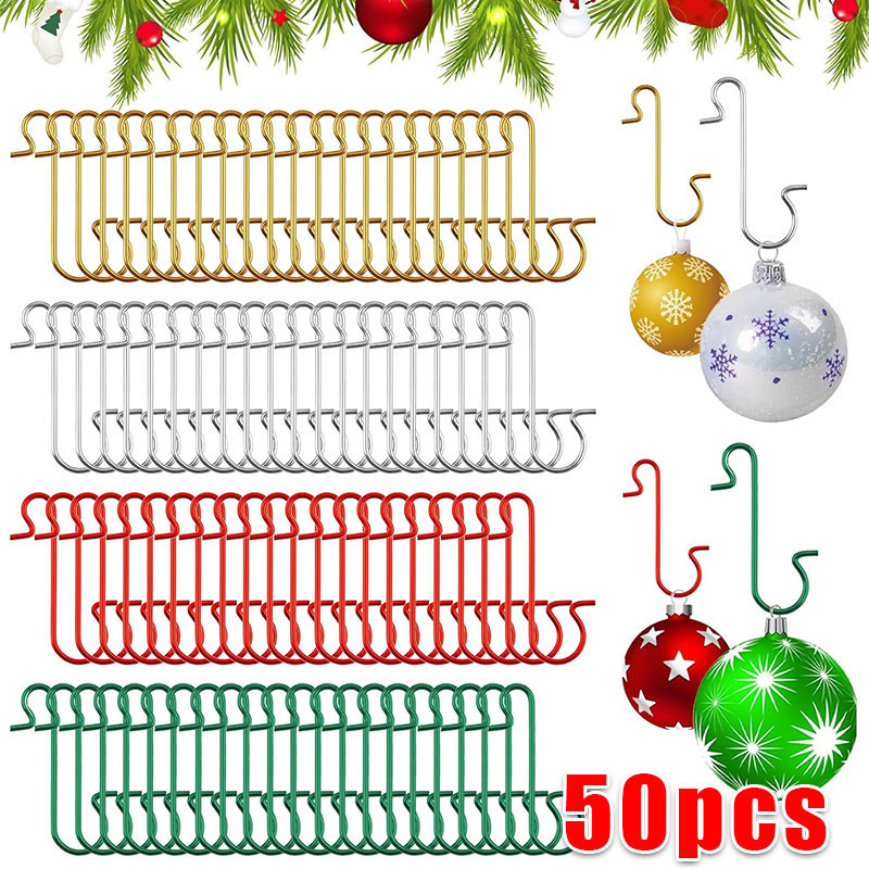 ตะขอเครื่องประดับคริสต์มาส 50 ชิ้น/โลหะรูปตัว S จี้ลูกบอลตะขอแขวน/ตกแต่งต้นคริสต์มาส