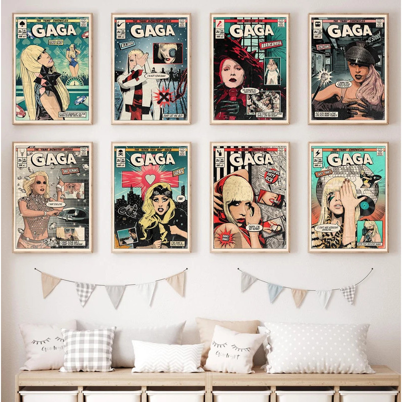 Poster Wall Art สไตล์ Retro Pop Art ของ Lady Gaga อัลบั้มตลกสำหรับการตกแต่งห้องนั่งเล่น XPF2