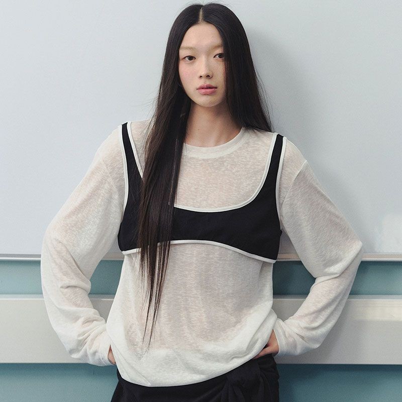 เสื้อยืดแขนยาวผู้หญิง สำหรับใส่ลำลองและหลวมสบาย