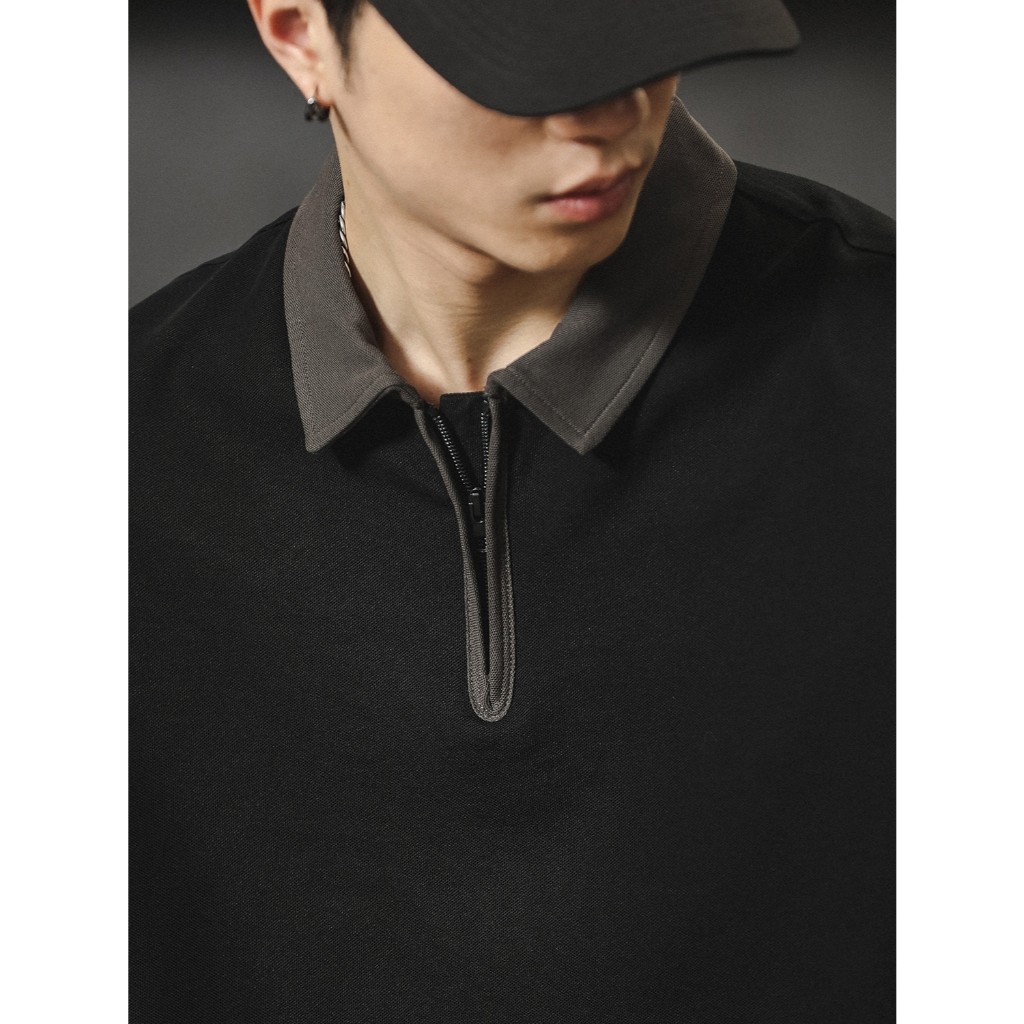 Becoolman-สไตล์ญี่ปุ่น แนววินเทจ POLOเสื้อ ชาย ฤดูร้อน แบบหลวม ซิป ปกพับ กีฬา ยอดนิยม เสื้อยืด - รูปที่ 6