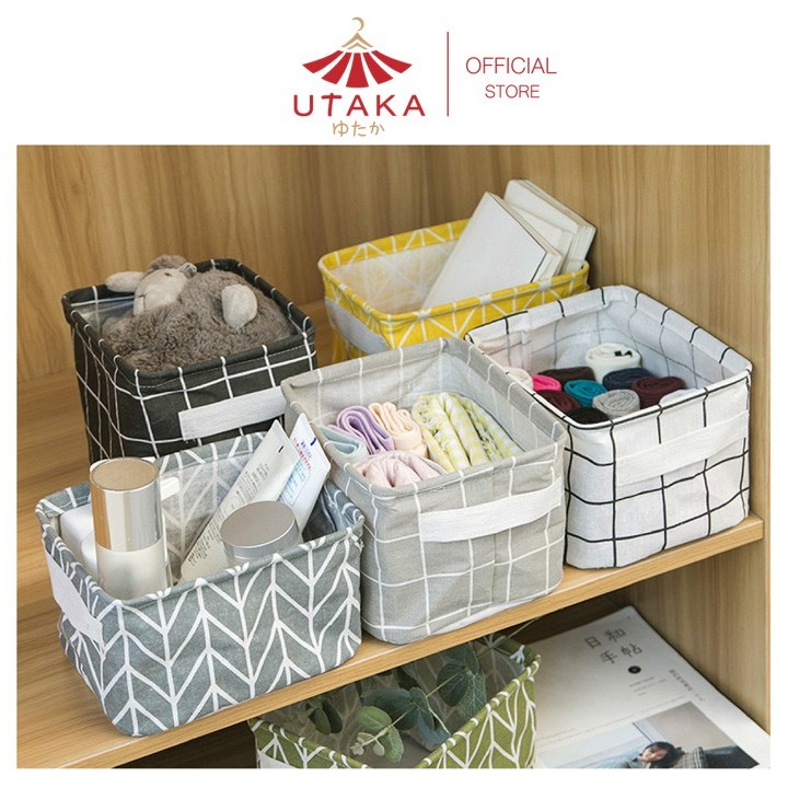 UKATAMALL กล่องผ้าเก็บของ กล่องผ้าเก็บของพับได้ ตะกร้าเก็บของแบบพกพา ตะกร้าเก็บของ กล่องผ้าเอนกประสงค์ E76