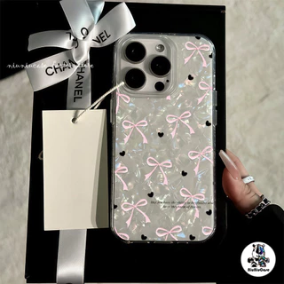 สำหรับ เคสไอโฟน16 โบว์สีชมพู ลายเปลือกหอย For IPhone 12 11 15 13 16 14 Pro Max XR XS X Max 7 8 16 Plus SE เคสไอโฟนสวยๆ