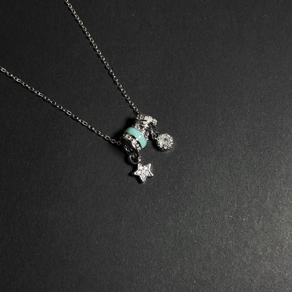 [miaom] Vintage สไตล์ใหม่ Vintage Blue Drip Glaze Micro-Inlaid Star Running แหวนสร้อยคอ Niche ประณีตออกแบบ Clavicle Chain หญิง