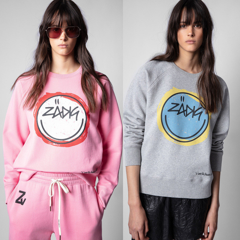 O6YR ZADIG&VOLTAIRE 21Autumn and winter new French style letter smiley face Upper Happy Printed Flee