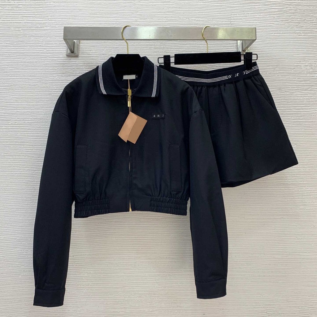 BPQX M*iu 25New Fashionable Retro Style Sweet Girl Youthful Lapel Zipper Short Jacket+Mid-length dre