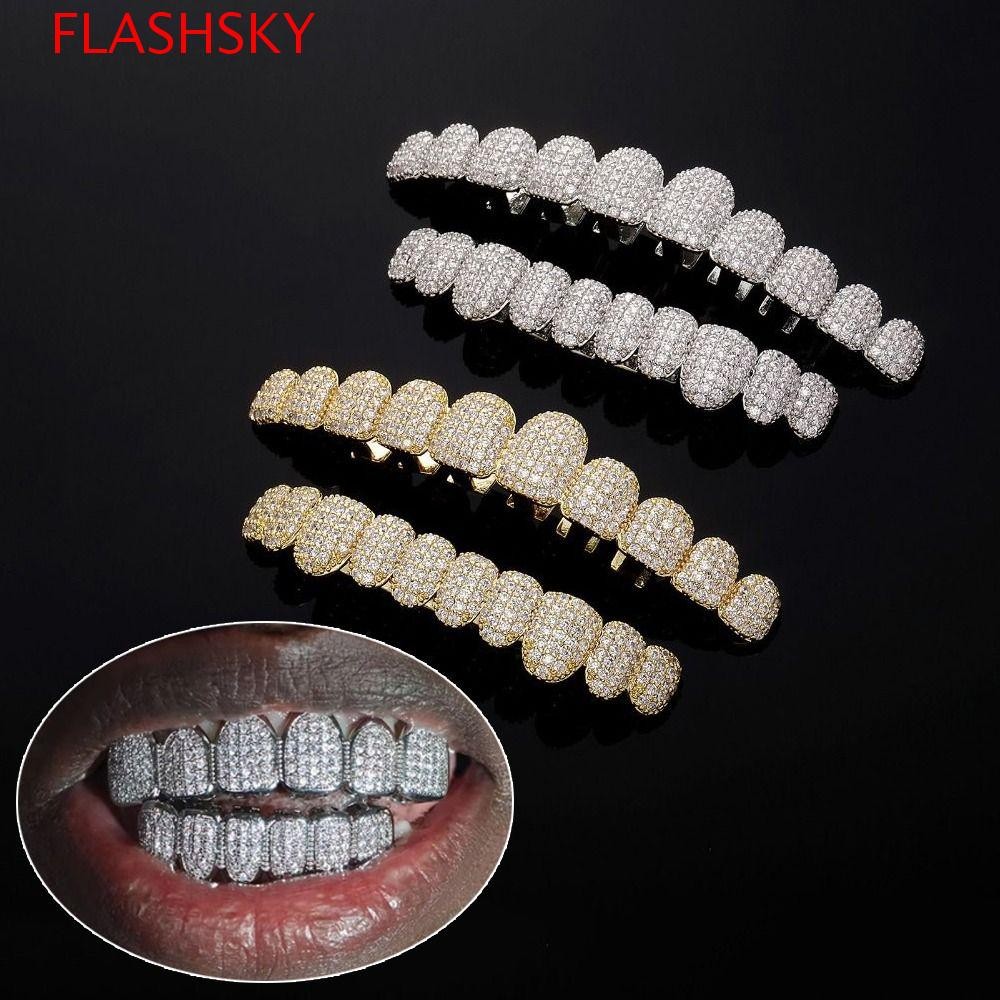FLASHSKY Hiphop ฟัน Grillz, การออกแบบที่ถอดออกได้ด้านบนและด้านล่างชุดฟัน Grillz ชุด, แฟชั่นเพทาย Hip