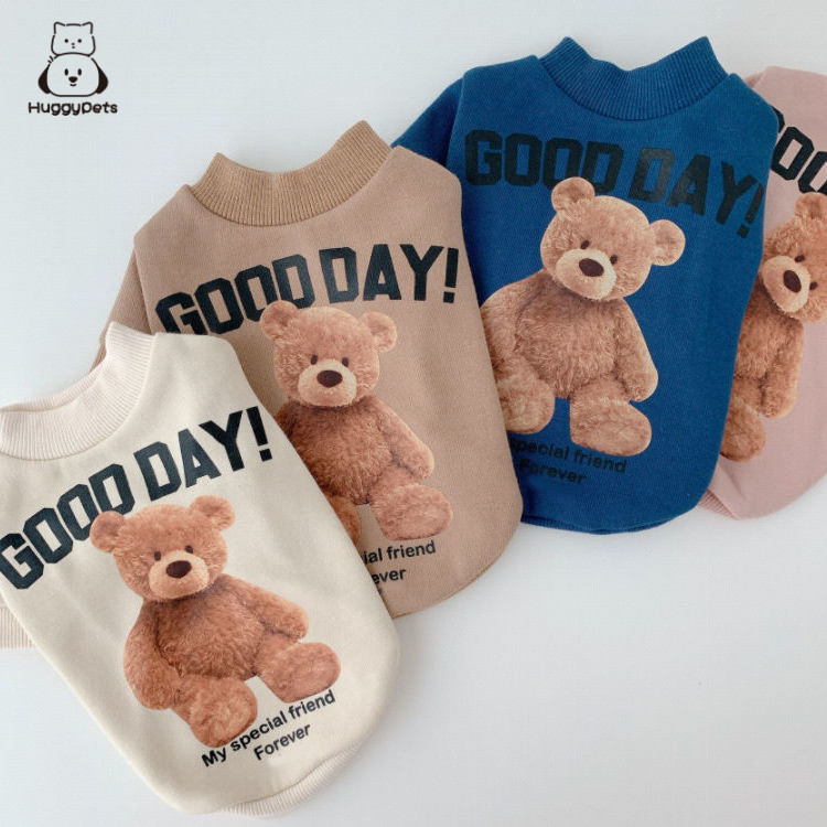 HuggyPets ชุดจั๊มสูทเสื้อกั๊กเสื้อกั๊กมีฮู้ดอบอุ่นลายหมีสําหรับสัตว์เลี้ยงสุนัขแมวหลากสี