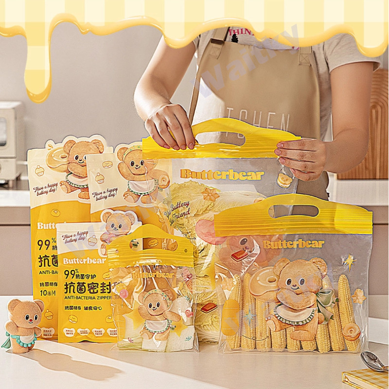 WaitkyModern Nage & Butter Bear Food-Grade Fresh-Preserve Bags, Portable Sealed Bags, Breakfast Bags, Fruit Snack Bags, 10 ชิ้น (S/M/L) ราคา ถูกที่สุด ดีลบีเคเค แกลเลอรีภาพที่ 2