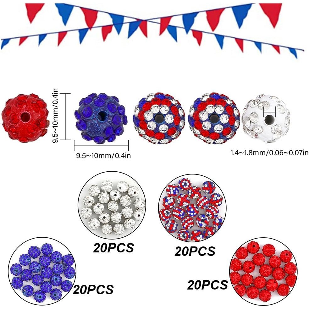 CHGCraft 80 ชิ้น 4 สไตล์ ลูกปัด Rhinestone 10 มม., เพียบพร้อมสำหรับสร้อยข้อมือและสร้อยคอมากกว่า, ผสม