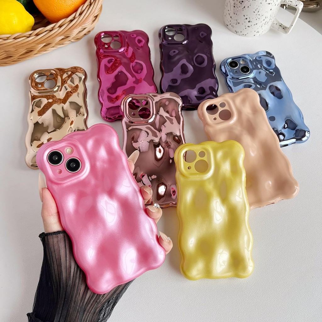 Caseative for iPhone 15 Case, Water Ripple Wave Meteorite Bubble Pattern Chrome Plating Electroplate