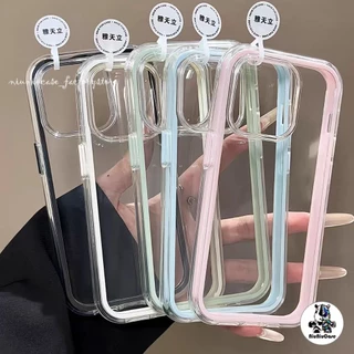 Macaron ลูกอมสีกันกระแทกกันชนนุ่ม For iPhone 16 15 14 13 12 11 Pro Max 16Plus Case หรูหราอะคริลิคใสกันกระแทกกันชนปกหลัง
