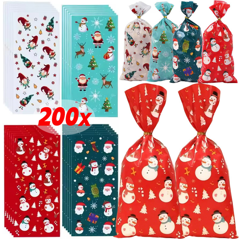 50/100/200 ชิ้นธีมคริสต์มาสถุงบรรจุขนม – กันน้ํา Dampproof คุกกี้ถุงเก็บ Party Decor