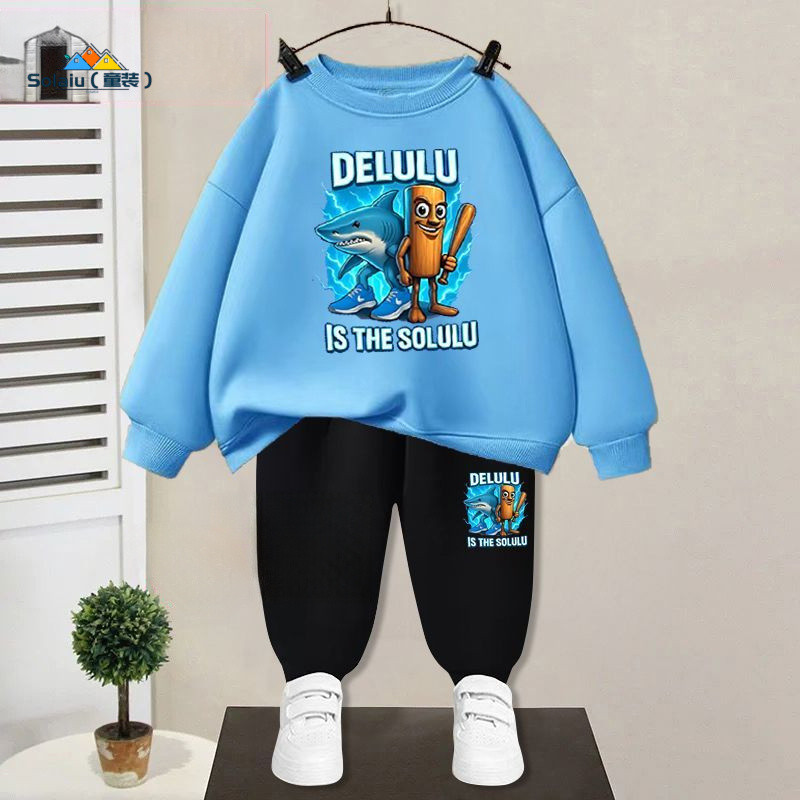 เสื้อสเวตเตอร์เด็กผู้ชายสำหรับฤดูใบไม้ผลิและฤดูใบไม้ร่วง ดีไซน์ใหม่พร้อมกางเกงขายาว
