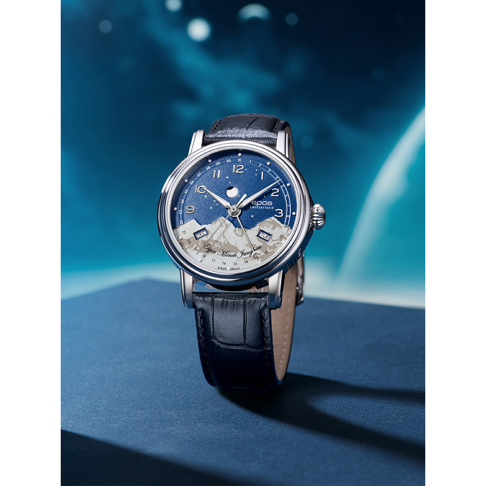 EPOS EPOS Alps Three Peaks นาฬิกาผู้ชายกลไกอัตโนมัตินาฬิกา Moon Phase 3391.832.20.36.25