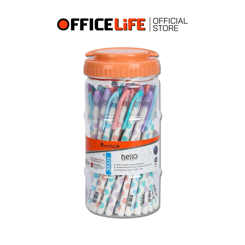 Quantum (ควอนตัม) ปากกา ปากกาลูกลื่น รุ่น Hello Pastel หมึกน้ำเงิน ขนาดหัว 0.5 mm. ( 50 ด้าม / กระปุ