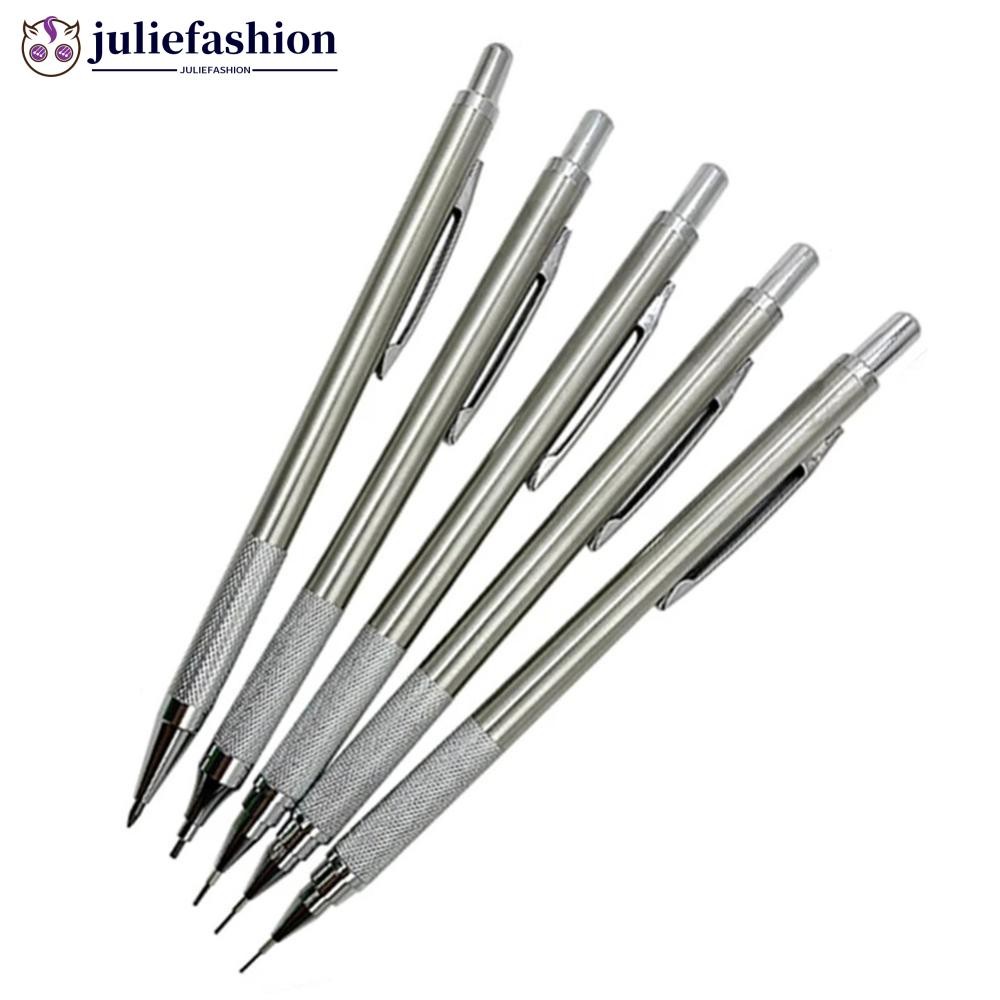 JULIEFASHION 1 PC ดินสอกด 0.3 0.5 0.7 0.9 1.3 2.0 มม.โลหะเต็มรูปแบบภาพวาดดินสออัตโนมัติพร้อมตะกั่ว O