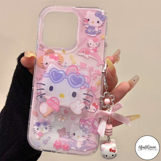 เคสไอโฟน 11 15 เหมาะสำหรับ IPhone 13 11 16 15 12 14 Pro Max 16 15 14 Plus เคส IMD ลายโลมาดอกไม้ เฮลโล คิตตี้ เต็มจอ