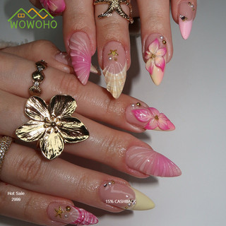 WOWOHO  Mermaid Fake Nails 24Pcs Press on Nails Fake Nails Artificial Nails Stick on Nails
