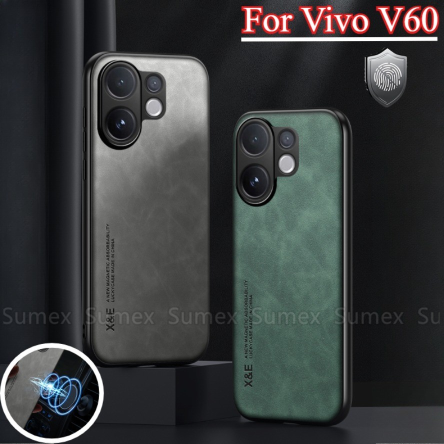 หรูหราหนังสําหรับ Vivo V60 V2511 5G กันกระแทกธรรมดาสีทึบโทรศัพท์ฝาหลังแฟชั่นกล้องเลนส์ป้องกันกรณี Vi