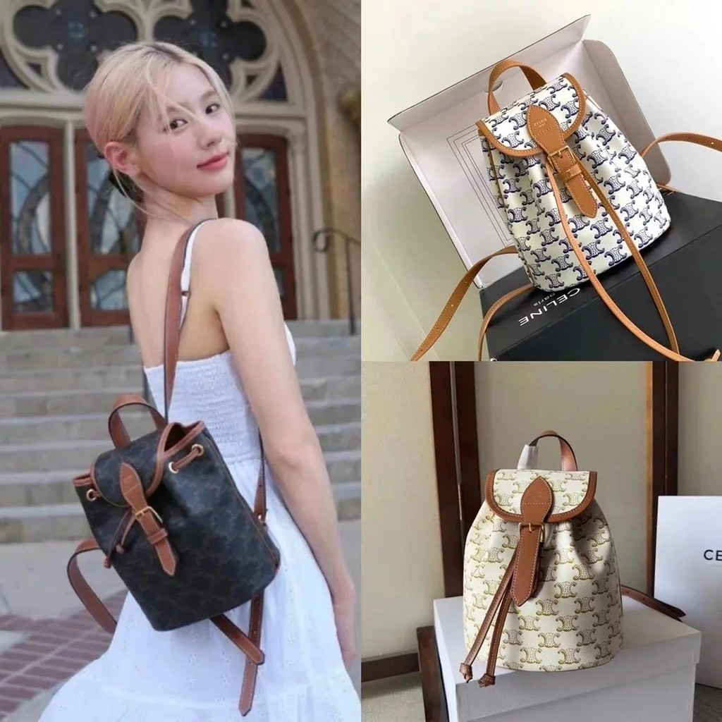 Celine mini Backpack Female Bag Retro Old Flower School Bag Drawstring Bucket Bag YLE2