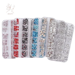 [maybeauty] เล็บ Rhinestone 12Grids สีสัน Flatback แก้วคริสตัลอัญมณี DIY ตกแต่งเล็บ 3D Multifaceted เล็บสําหรับแต่งหน้า และหัตถกรรม {TH}