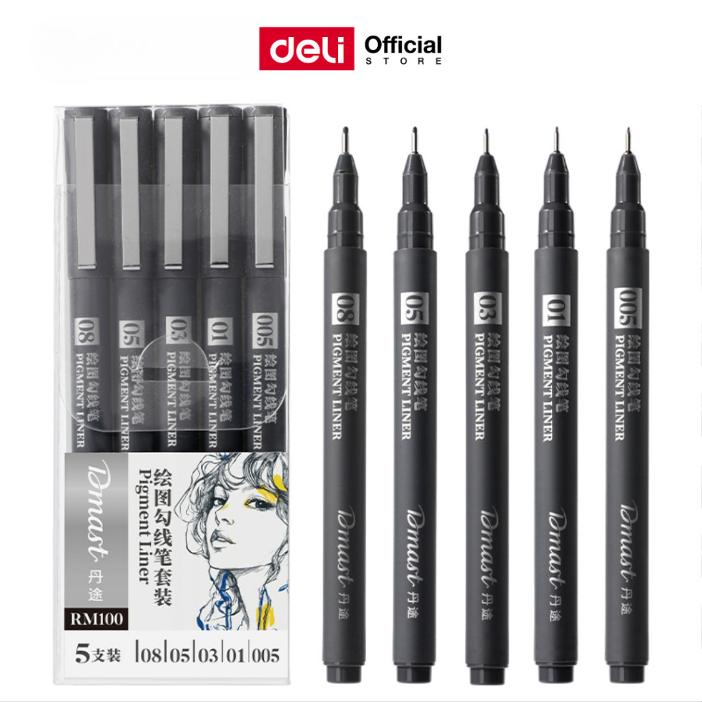 ปากกาไลน์เนอร์ Deli Dmast RM100 หมึกดำ ตัดเส้นคม ใช้หมึกพิกเมนต์ สำหรับงานวาด Pigment Liner