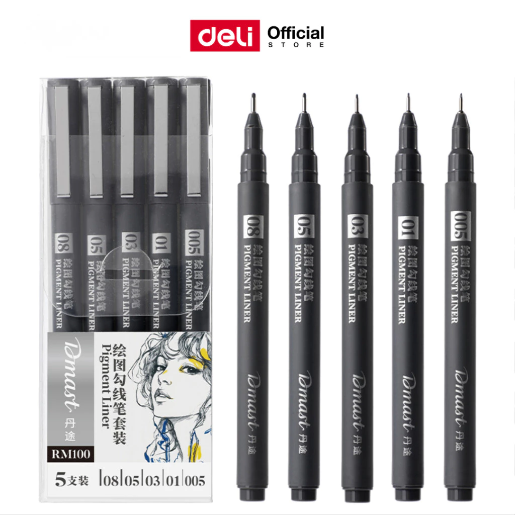 ปากกาไลน์เนอร์ Deli Dmast RM100 หมึกดำ ตัดเส้นคม ใช้หมึกพิกเมนต์ สำหรับงานวาด Pigment Liner