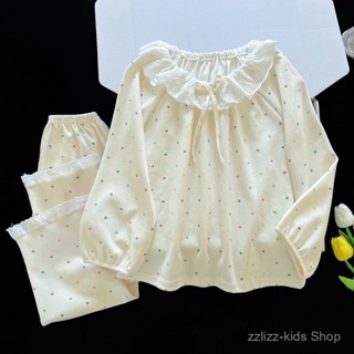 ชุดนอนเด็กแขนยาว ออกแบบแบบคอตุ๊กตา ชุดลูกไม้สำหรับครอบครัว