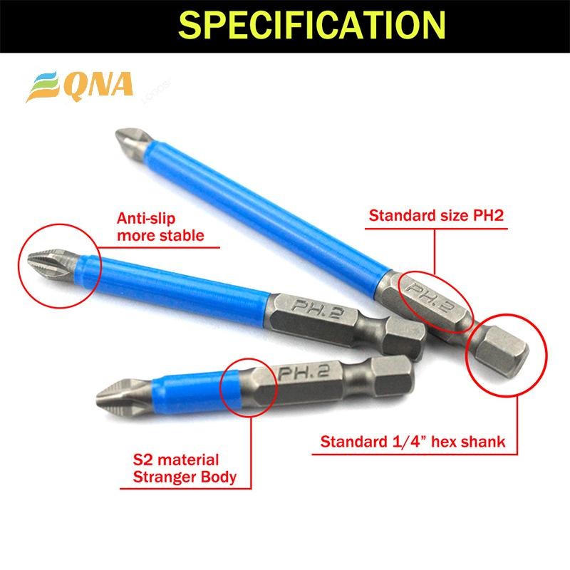 [QNA] ดอกไขควงไฟฟ้ากันลื่นแม่เหล็ก 1/4" Hex Shank Precision PH2 ใหม่