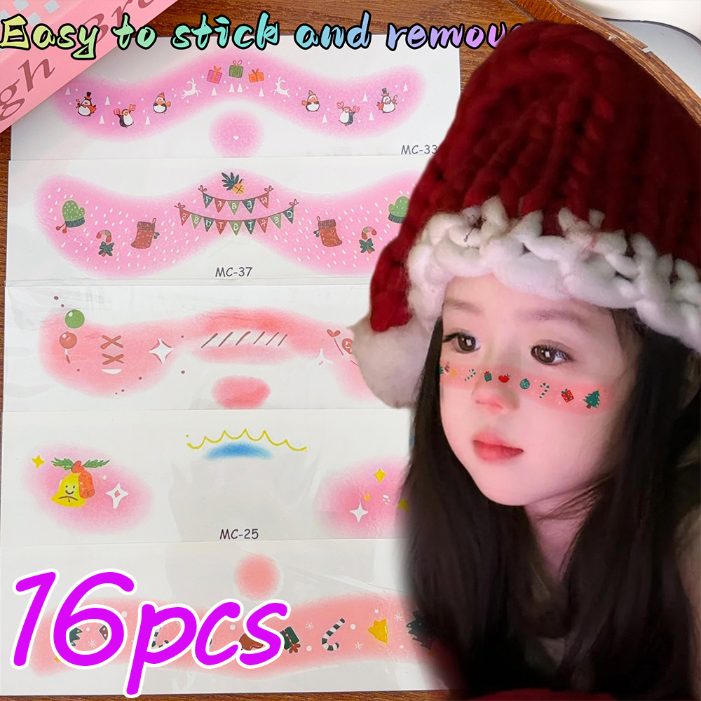 Self-กาวกันน้ําชั่วคราว Body Artแต่งหน้าDecals-ตลกคริสต์มาสธีมการ์ตูนสติกเกอร์รอยสักใบหน้า
